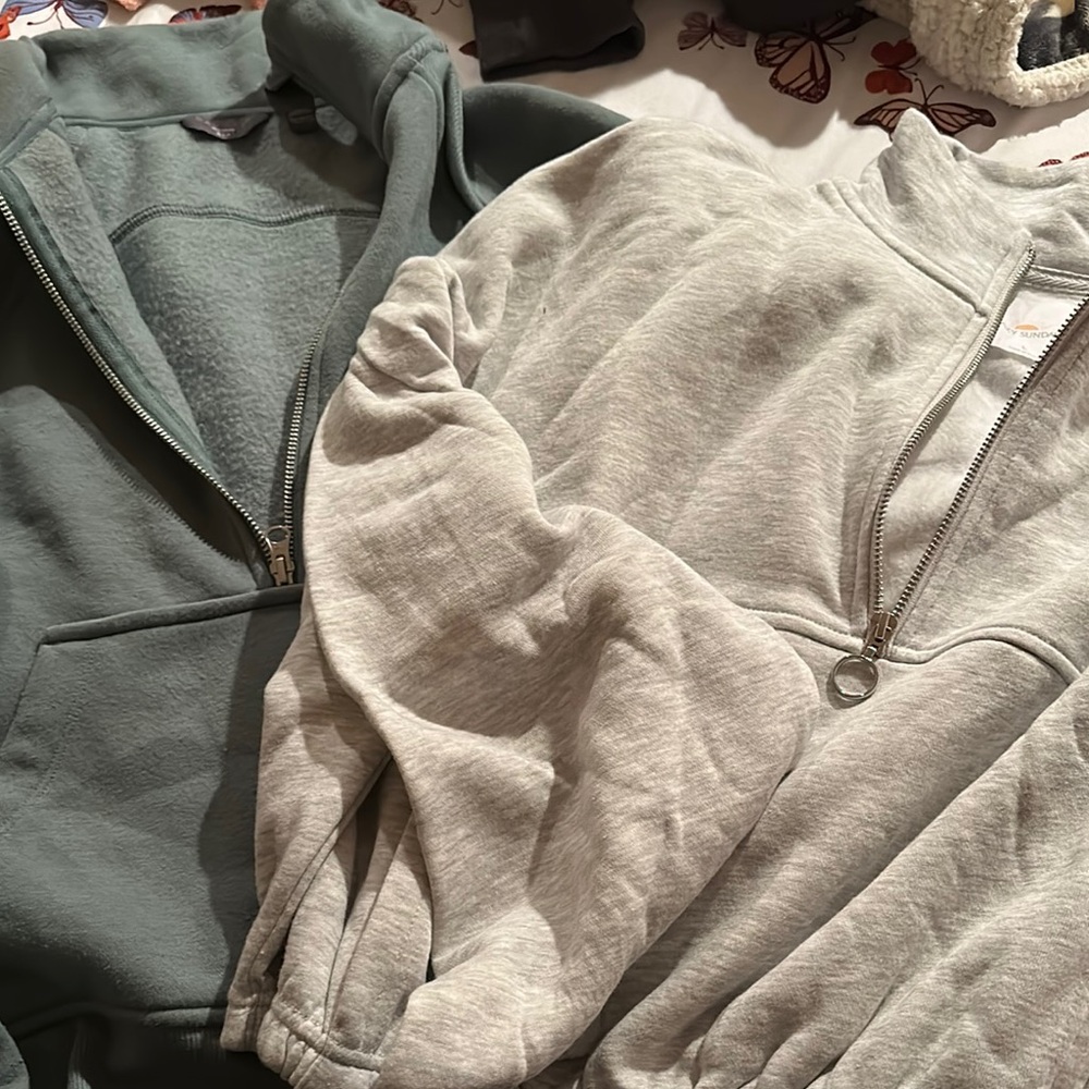 Danskin Green and Lazy Sunday Gray Sweatshirts-  cropped or at waist length